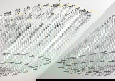 Venini Camer Modern Triedri Glass Prism Chandelier: Venini for Camer Mid-Century Modern triedri glass prism chandelier of oblong elliptical shape. 14" H x 24" W x 15" D.