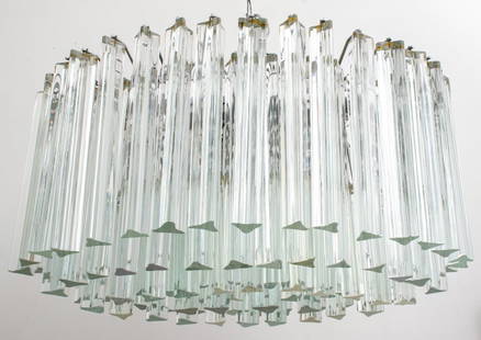 Venini Camer Modern Triedri Glass Prism Chandelier: Venini for Camer Mid-Century Modern triedri glass prism chandelier of oblong elliptical shape. 14" H x 24" W x 15" D.