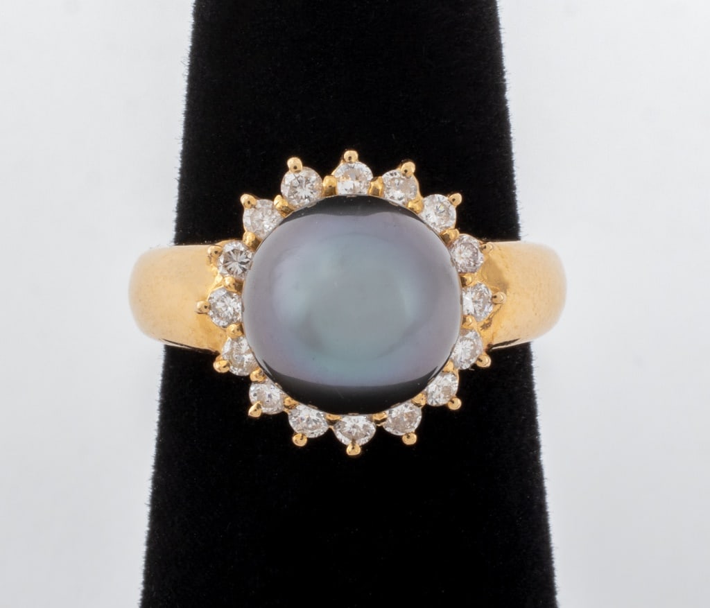 14K Yellow Gold Tahitian Pearl Diamond Ring (1 of 8)