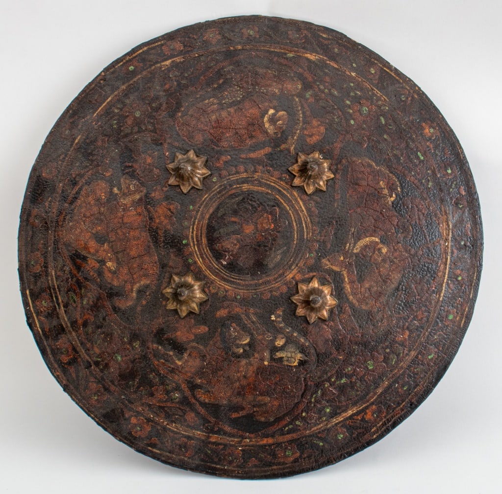 Indo-Persian Indian Lacquered Hide Shield, 18th C. (1 of 6)