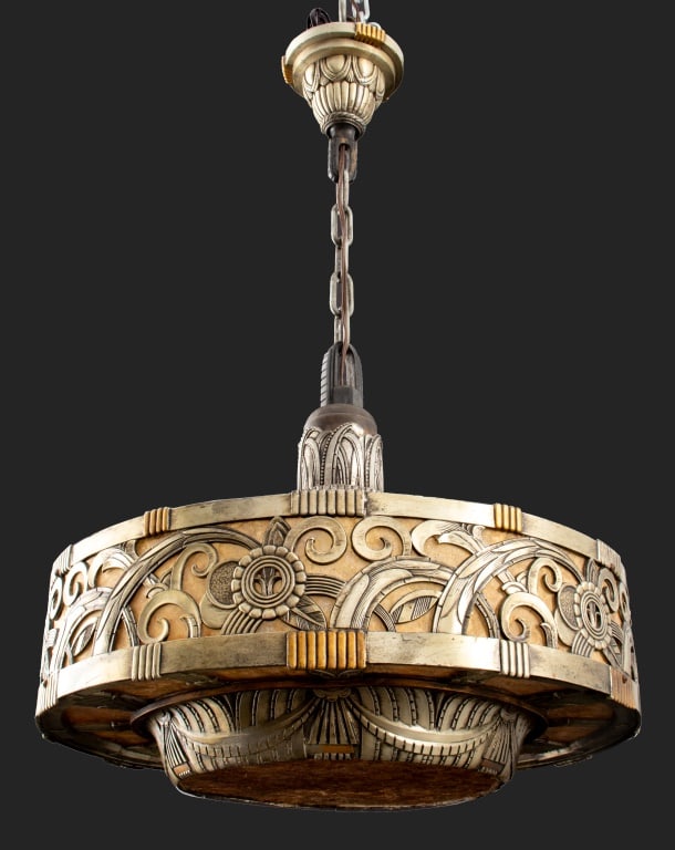 Art Deco Metal Drum Chandelier with Mica Shades (1 of 13)