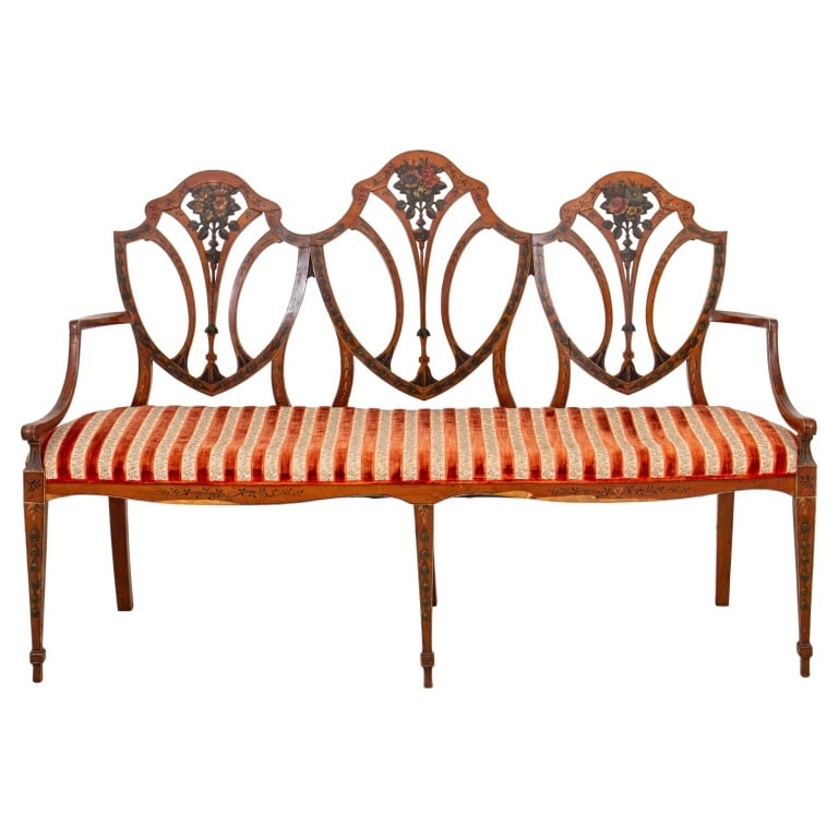 Edwardian Painted Satinwood Hepplewhite Settee (1 of 10)