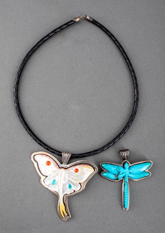 J.W. Winston Necklace with 2 Carved Stone Pendants (1 of 19)