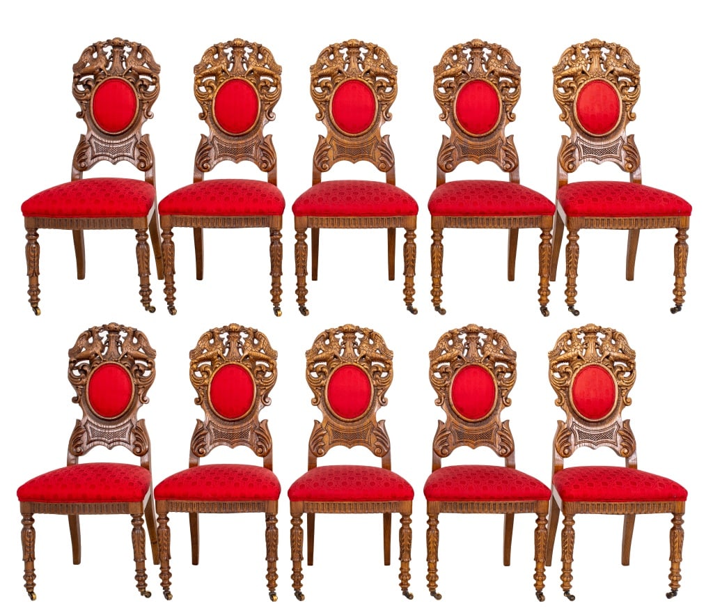 Italian Baroque Style Oak Dining Chairs, 10 (1 of 10)