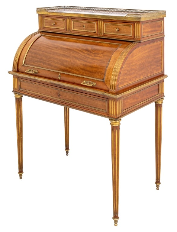 Louis XVI Brass Mahogany Bureau a Cylindre, 18th C (1 of 11)