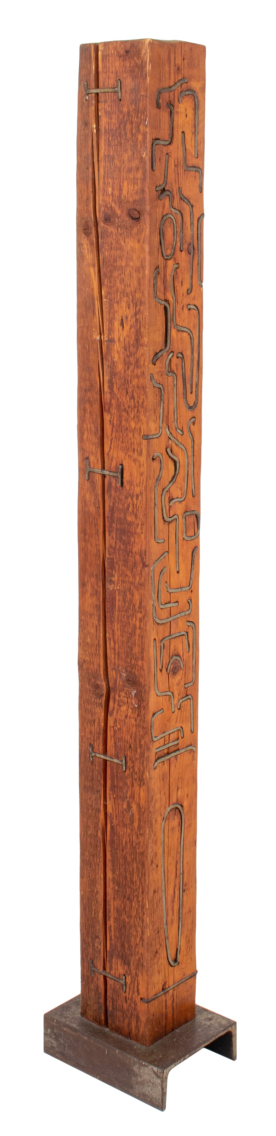 Outsider Art Brass Inlaid Wood Sculpture (1 of 8)