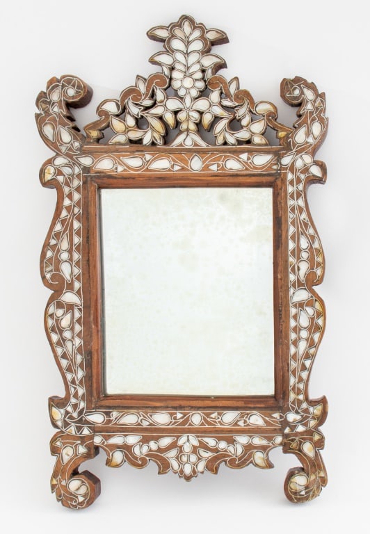 Anglo-Indian Shell Inlaid Wood Beveled Mirror (1 of 6)