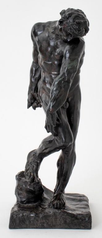 After Rodin "Adam" Bonded Bronze: After Auguste Rodin (French, 1840 - 1917), "Adam", bonded bronze, with label to underside and signed in case "2012 MMA" on shaped plinth. Approx. 15" H x 5.75" W x 5.75" D. Keywords: 19th Century scul