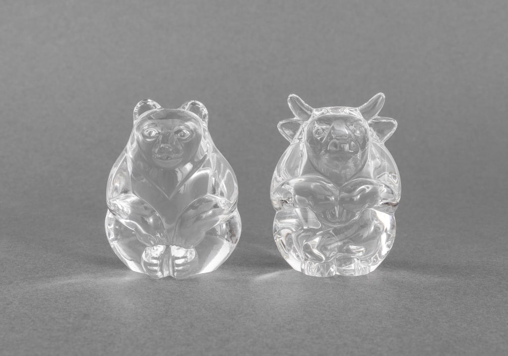 Steuben Glass Bull & Bear Hand Coolers, 2