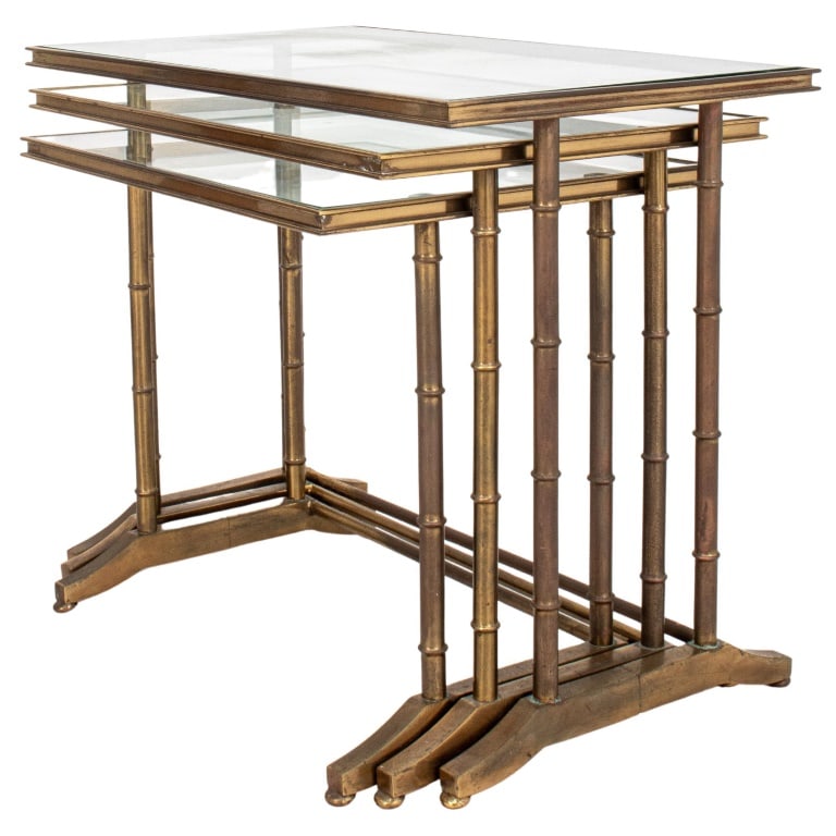 Brass & Glass Bamboo Motif Nesting Tables, 3 (1 of 9)