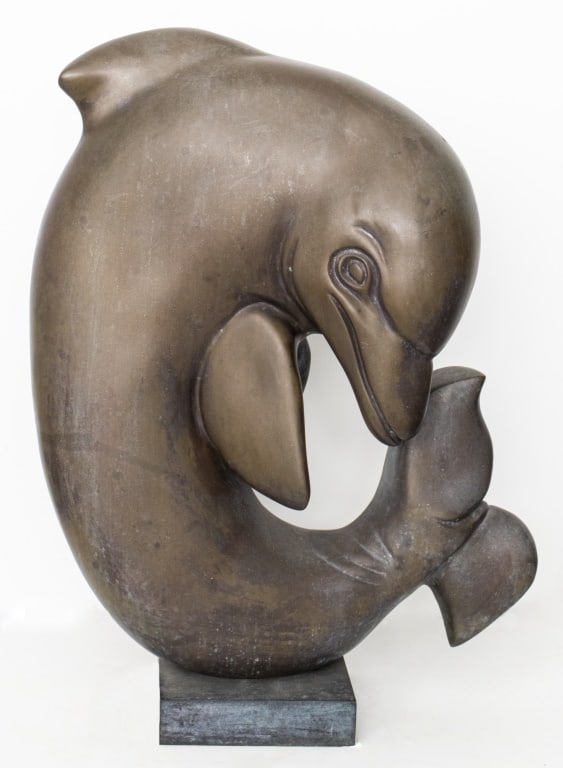 Modern Patinated Bronze Dolphin Sculpture (1 of 4)