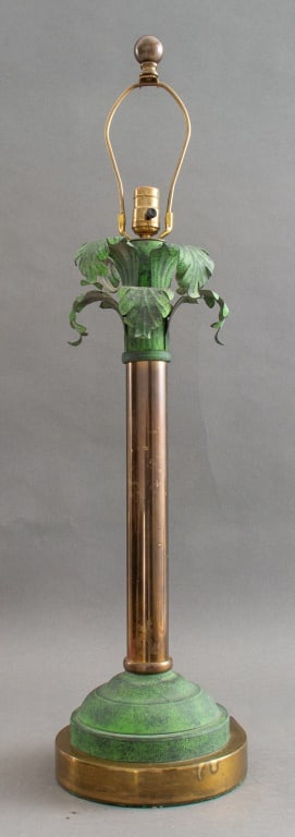 Verdigris & Antique Brass Palm Table Lamp, 1970s (1 of 10)