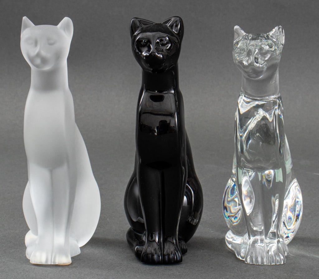 Baccarat Crystal Seated Cat Sculptures, 3 (1 of 7)