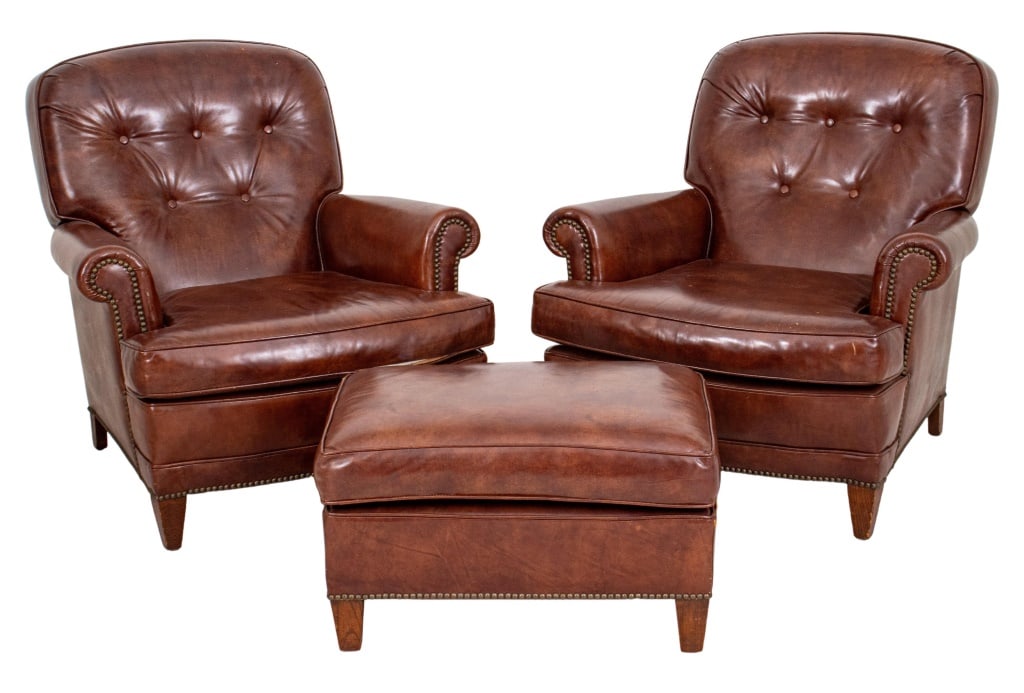 Vegan Leather Upholstered Club Chairs & Ottoman, 3 (1 of 13)