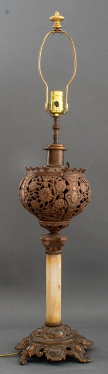 Cast Metal and Albaster Lamp (1 of 8)