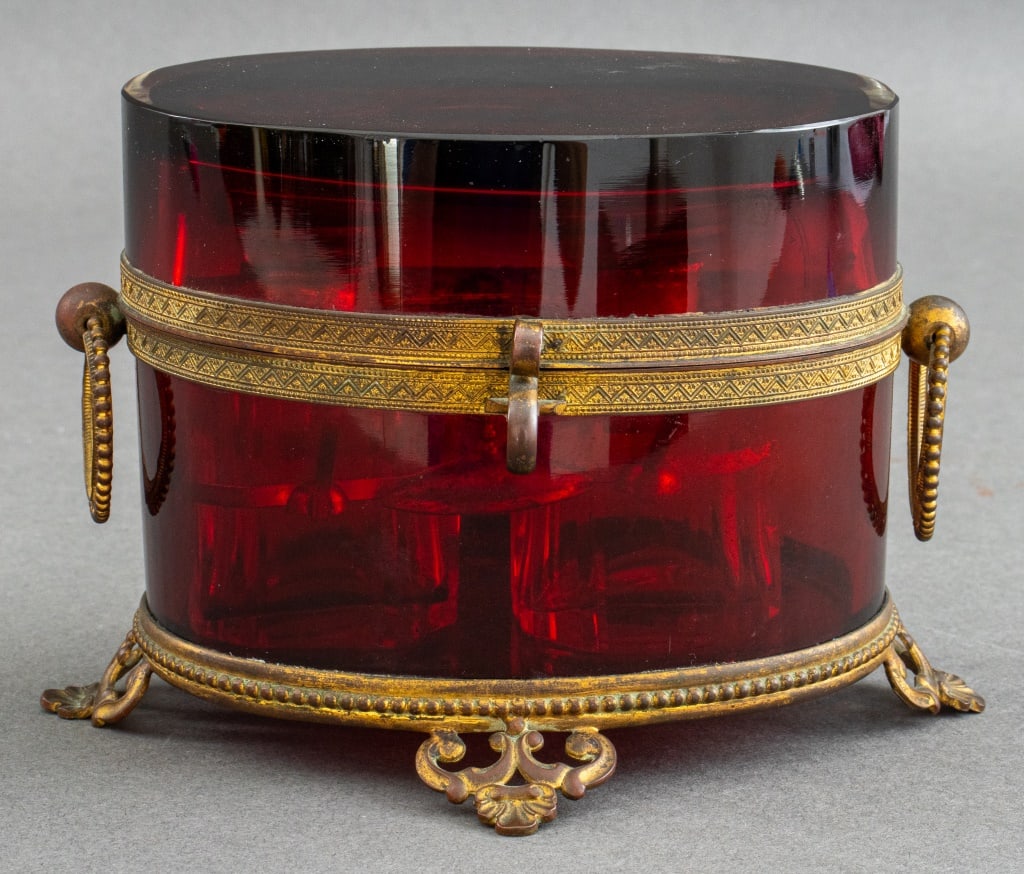 Bohemian Ruby Glass Oval Casket, 20th C. (1 of 13)