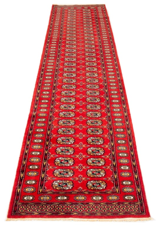 Bohkara Runner Rug, 10' H x 2' 8" W: Bohkara runner rug. 10' H x 2' 8" W.