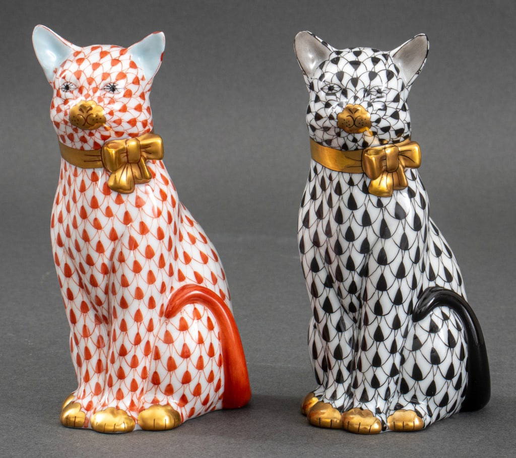 Herend Porcelain Cat Figurines, 2 Auction