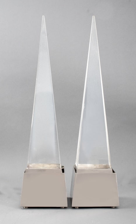 Gabriella Crespi Acrylic Metal Obelisco Lamps, Pr (1 of 10)