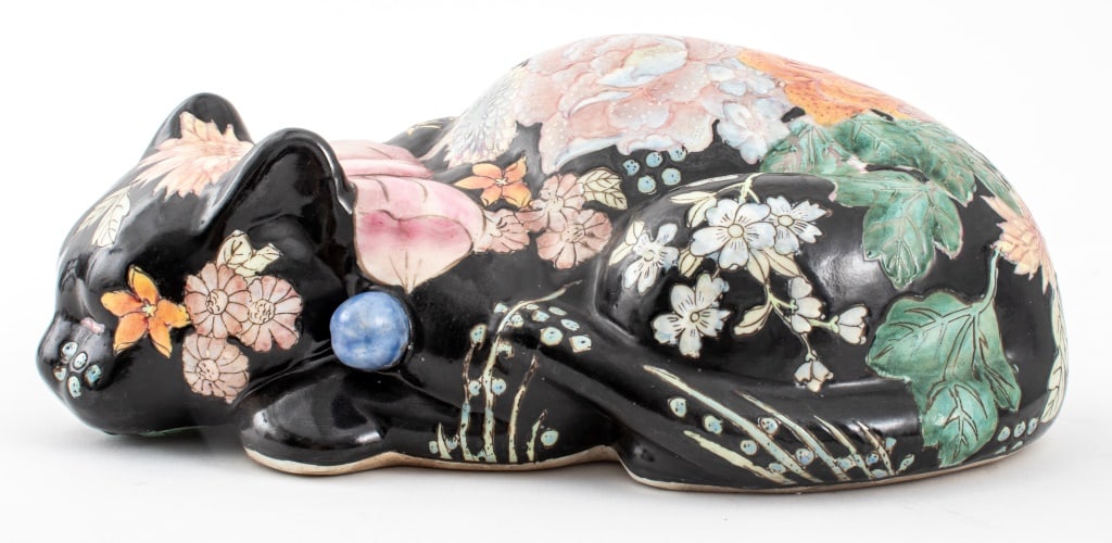 Chinese Qianlong Mark Famille Noir Cat Sculpture (1 of 17)