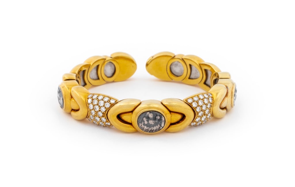 Italian 18K Yellow Gold Diamond Ancient Coin Cuff (1 of 9)