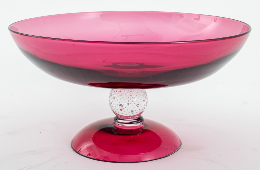 Pairpoint Cranberry Controlled Bubble Glass Tazza (1 of 7)