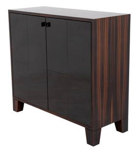 Holly Hunt Macassar and Black Lacquer Cabinet: Holly Hunt Macassar and Black Lacquer Cabinet, 20th Century. 42" H x 46" W x 18" D. Keywords: Modern Furniture, Holly Hunt, Designer, Decorator style, Deco Revival, 2000s Style