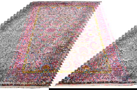 Persian Lavar Kerman Carpet, 12' x 8': Persian Lavar Kerman Rug, 12' 1" L x 8' 9" W. Keywords: Carpet, Pictorial, Flowers, Polychrome
