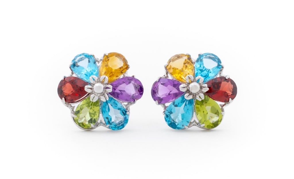 14K White Gold Multi Gemstone Earrings (1 of 6)