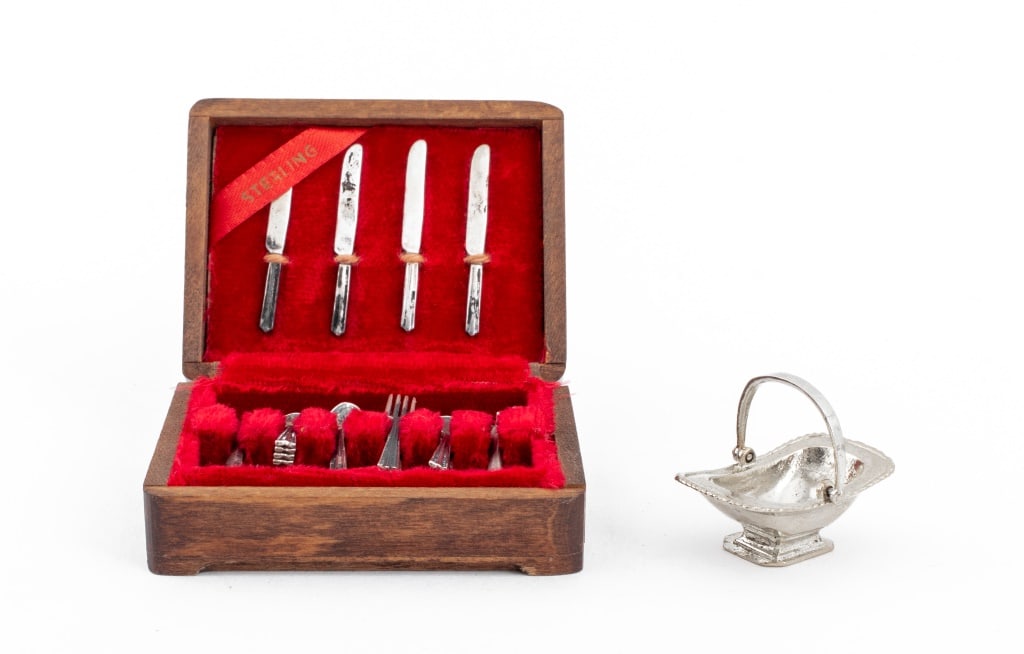 Diminutive Dollhouse Silver Flatware & Basket (1 of 10)