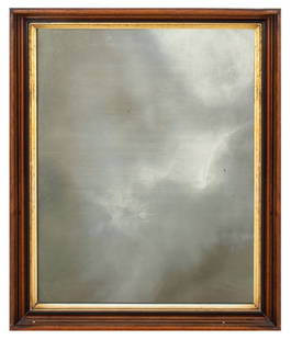 American Walnut and Giltwood Mirror: American walnut and giltwood framed mirror, the rectangular molded frame with gilded filet centering a rectangular antiqued mirror plate. Looking glass: 30" H x 23" W; frame: 34" H x 28" W.