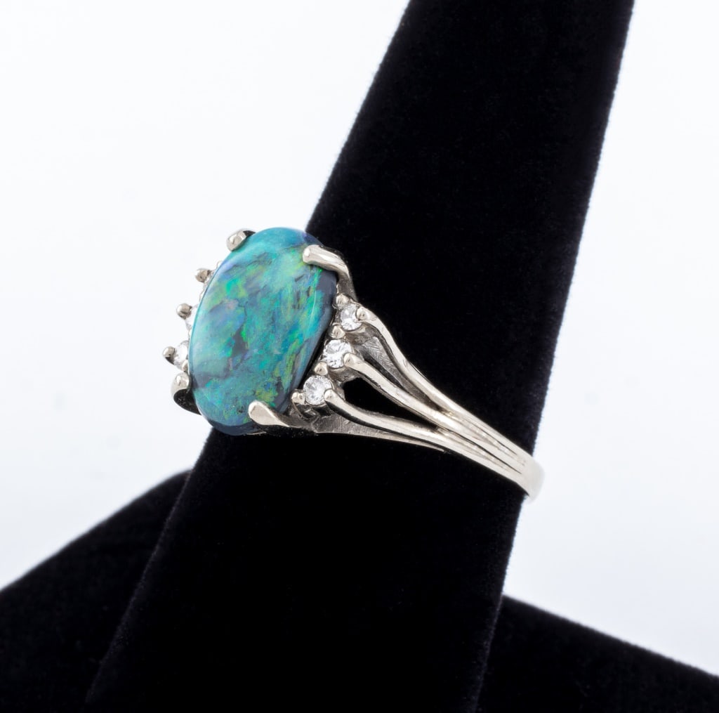 14K White Gold Boulder Opal Diamond Ring (1 of 9)