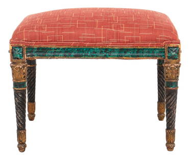 Italian Neoclassical Style Painted Bench: Italian Neoclassical Style Painted Bench, 20th Century. 16" H x 22" W x 16" D. Keywords: Italian Neoclassical, Neoclassical Style Furniture, Painted Furniture, Bench, Stool, Ottoman