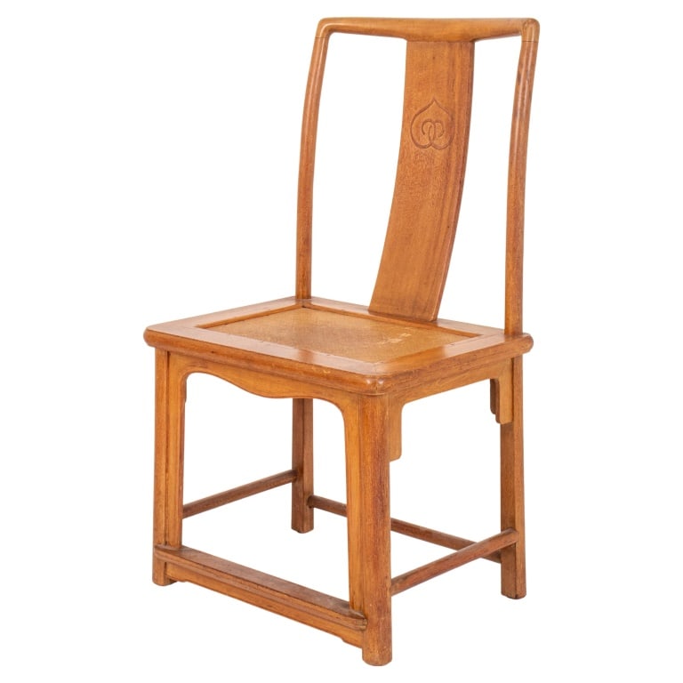 James Mont Manner Chinese Ming Style Side Chair: James Mont (Turkish/American, 1904-1978) manner cerused wood Chinese style side chair in the Ming Dynasty taste with square back and carved back splat above a square seat on four straight legs conjoin