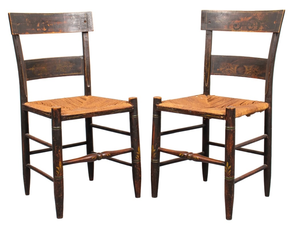 American Ebonized & Stenciled Side Chairs, Pair (1 of 6)