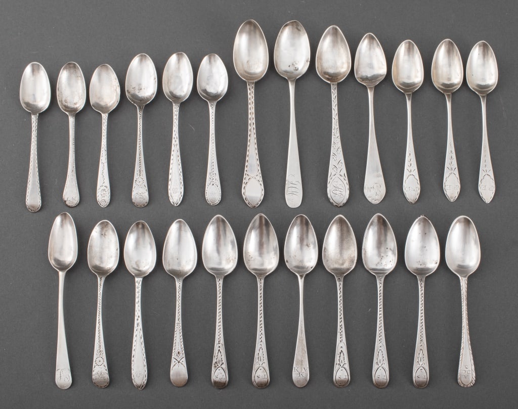 Group of Bright-Cut Coin Silver Coffee Spoons, 24 (1 of 8)