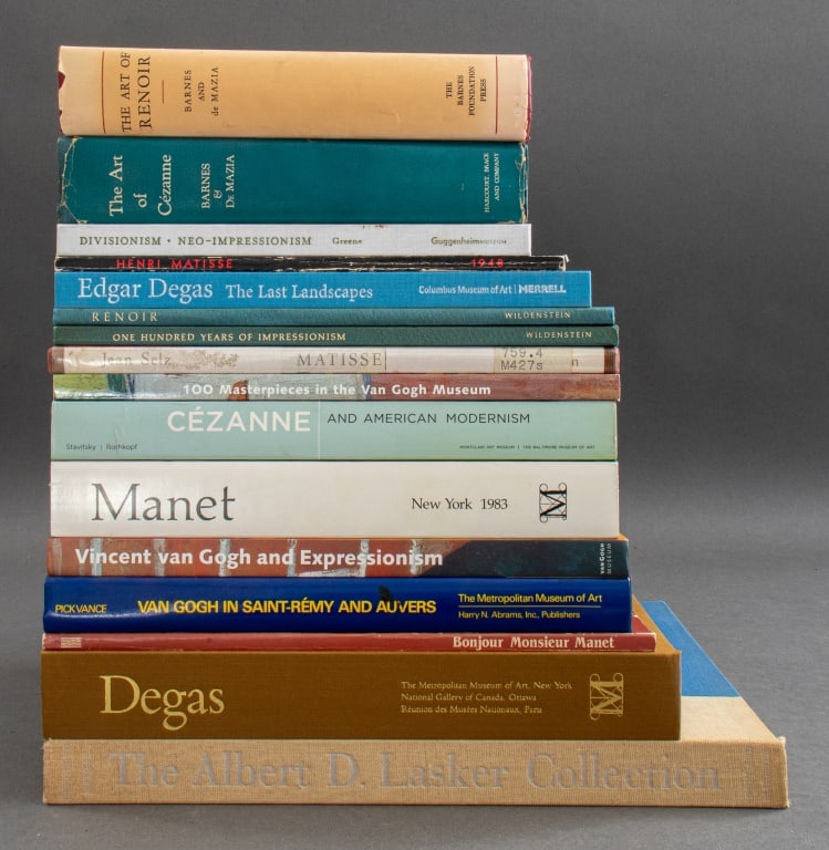 Impressionist Book Group, 16: Group of books on Impressionist painters and Impressionism, 16, and including: Brockway & Frankfurter, The Albert D. Lasker Collection: Renoir to Matisse, Simon & Schuster, 1957; Manet, Metropolitan M