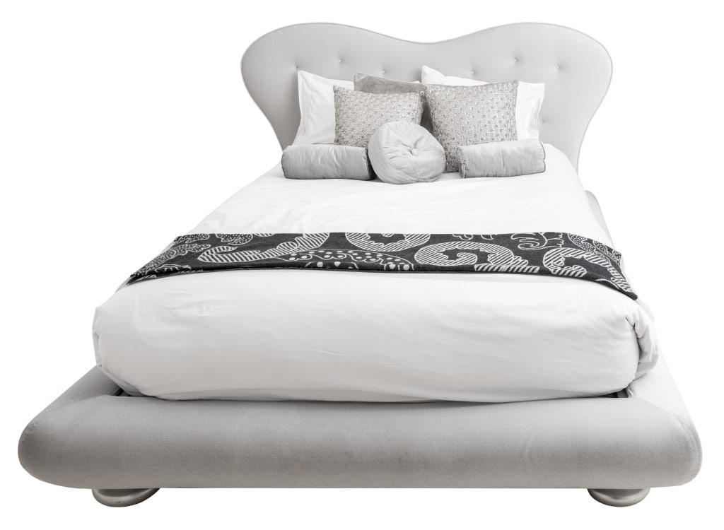 Hollywood Glam Silvered Pearl Gray Velvet Bed (1 of 4)