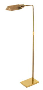 Brass Adjustable Floor Reading Light: Brass reading light / floor lamp, with adjustable head and height, American plug. 35" H x 9" W x 6" D.