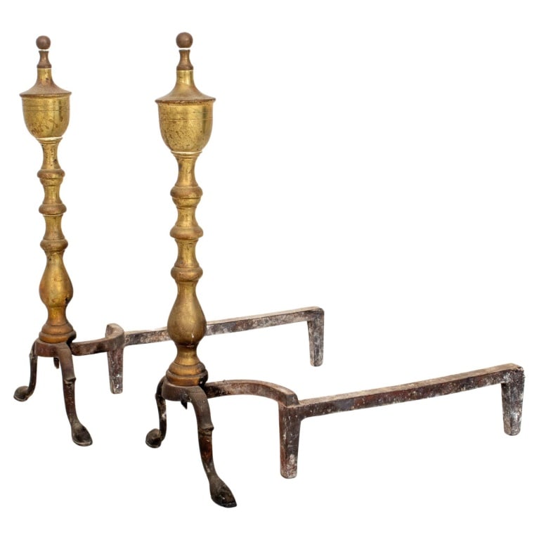 Federal Style Brass Andirons, Pair (1 of 9)