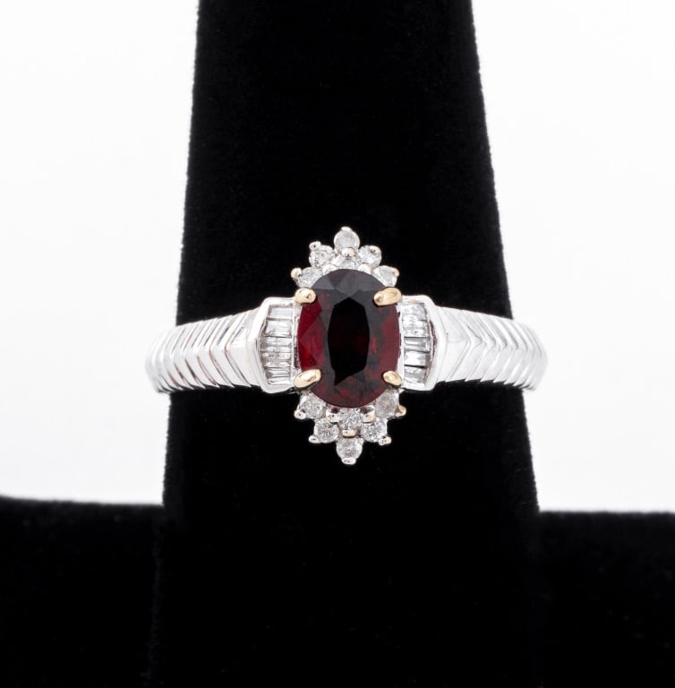 10K White Gold Garnet Diamond Ring (1 of 8)