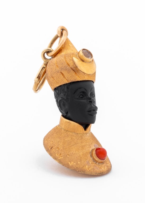 Italian 18K Diamond Coral Blackamoor Pendant (1 of 8)