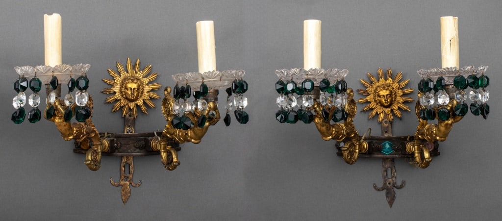Rococo Style Gilt Bronze & Glass Sconces, Pair (1 of 12)