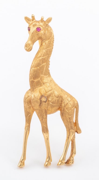 14K Yellow Gold & Ruby Giraffe Brooch Pin (1 of 6)