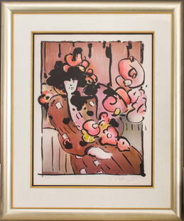 Peter Max "Brown Lady" Lithograph: Peter Max (American, b. 1937), "Brown Lady", Lithograph in Colors, Circa 1991, signed in pencil lower right and numbered edition "74/200" lower left. Image: 26" H x 20.5" W; frame: 37.75" H x 31.75" W