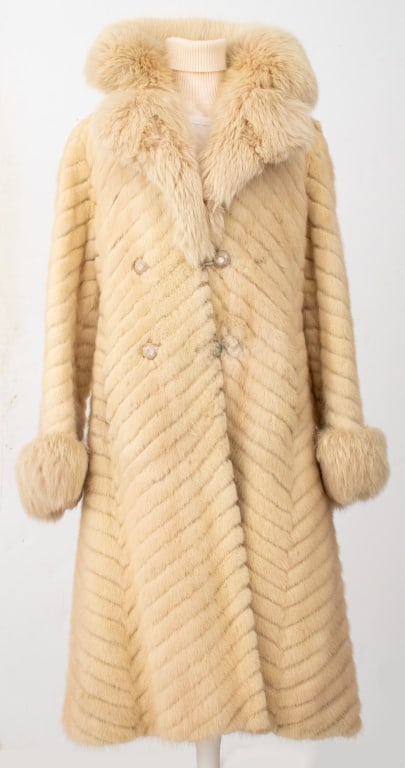 Herringbone White Mink & Fox Fur-Trimmed Coat (1 of 9)