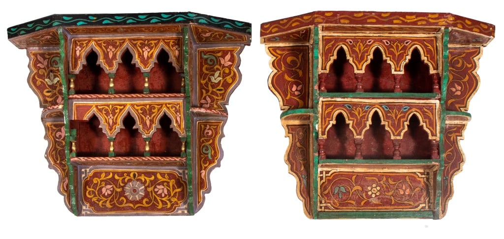 Indian Paint Decorated Wall Shelves, Pair (1 of 6)