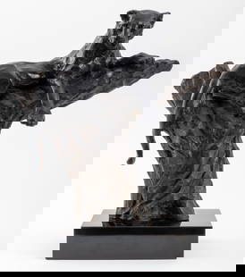 LeRoy Neiman "Vigilant" Bronze Sculpture, 1987: LeRoy Neiman (American, 1921-2012), "Vigilant", Patinated Bronze Sculpture, 1987, signed to reverse and numbered edition 283 of 350. 16" H x 15" W x 6" D. Keywords: Animalier, Panther, Leopard,