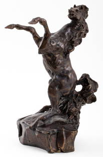 LeRoy Neiman "Defiant" Bronze Sculpture, 1983: LeRoy Neiman (American, 1921-2012), "Defiant", Patinated Bronze Sculpture, 1983, signature and numbered edition 283 of 350 to reverse. 13.5" H x 6.5" W x 9" D. Keywords: Animalier, Horse, Stallion,