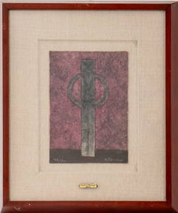 Rufino Tamayo "Hombre Abstracto" Mixograph: Rufino Tamayo (Mexican, 1899-1981), "Hombre Abstracto" [Abstract Man], Mixography, signed lower right and numbered edition 78 of 300 lower left, wood frame. Image: 9.25" H x 6.5" W; frame: 19" H x 15.